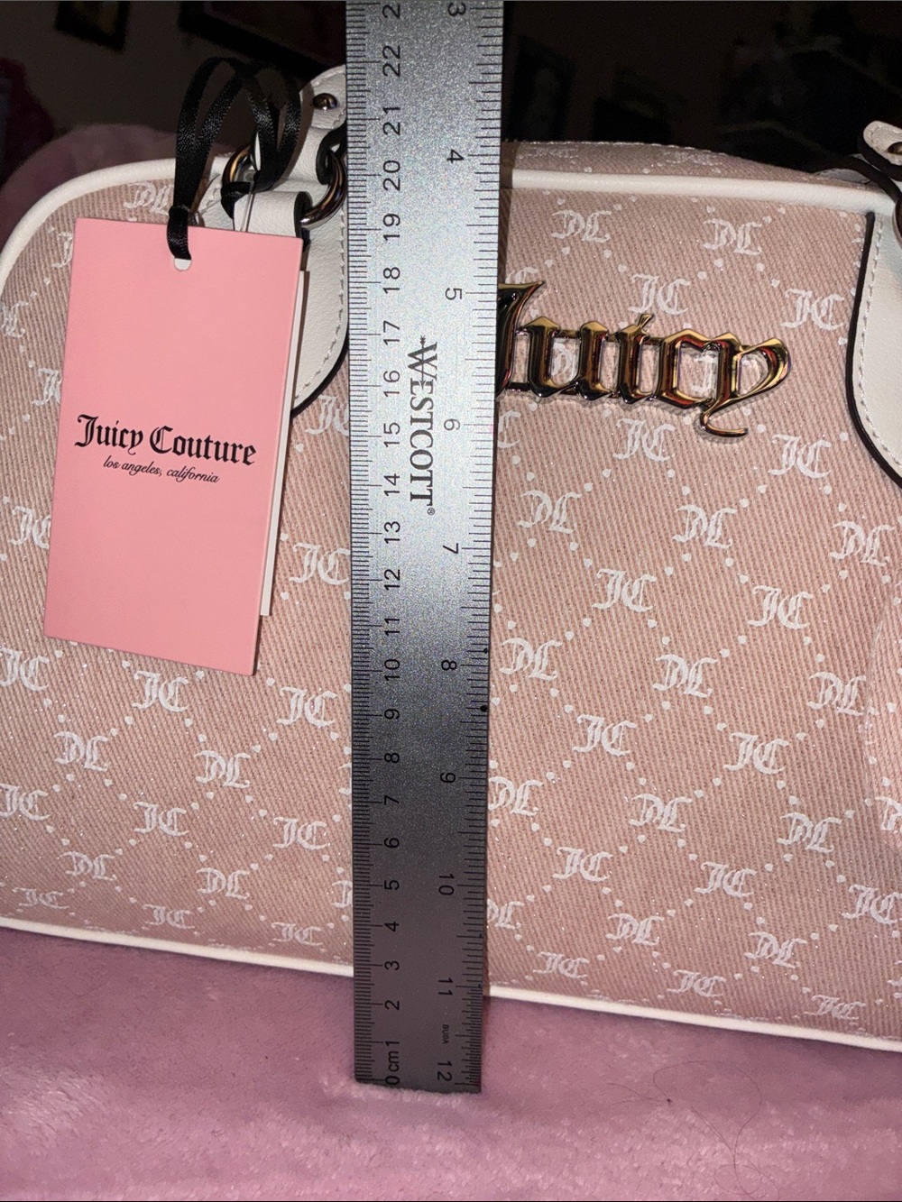 Juicy Couture Pink and White Logo Satchel with Heart Charm - Picture 6 of 7